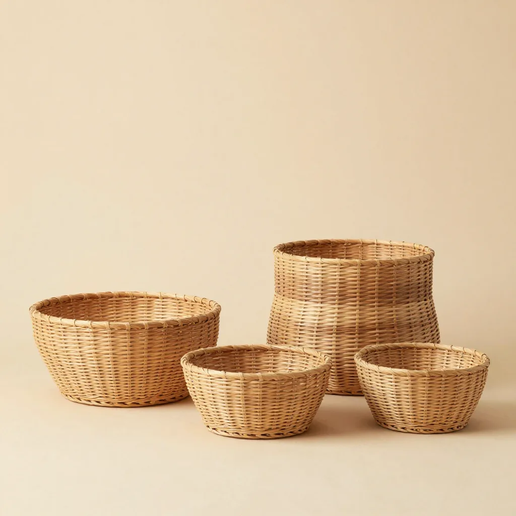 A set of Bolga baskets on a light background
